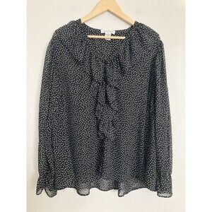 Vintage Express Floral Ruffle Front Blouse Black SMALL Peasant Boho